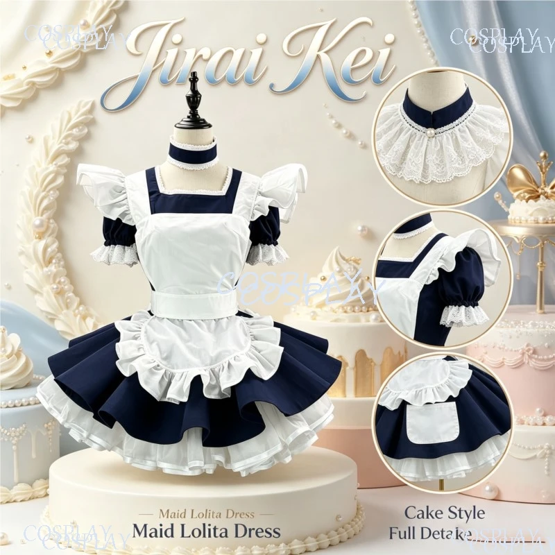 Japanisches Lolita-Kleid im Kawaii-Stil, Niedliches Anime 2D Maid-Outfit, Cosplay-Kostüm-Set für Frauen, Comic-Con Party Rollenspiel-Kleider