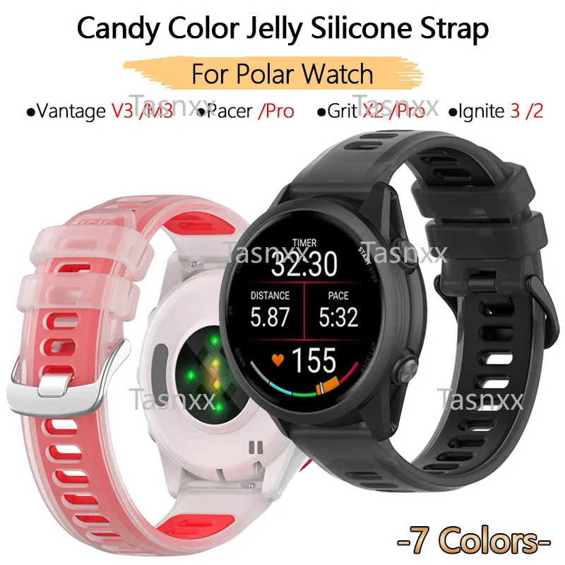 

Для Polar Vantage V3 M3 Pacer Grit X2 Pro Ignite желейный силиконовый ремешок ярких цветов, матовый полупрозрачный ремень, браслет
