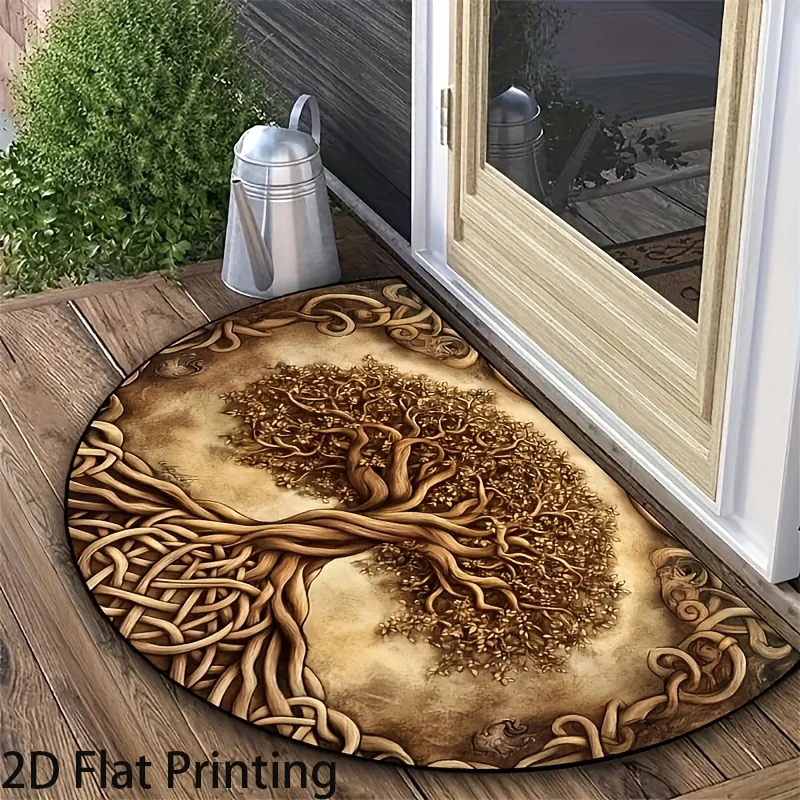 VIKAMA 2D Flache Willkommensmatte mit Baum des Lebens-Motiv, Fußmatte für den Eingangsbereich, rutschfeste Rückseite, geeignet für Eingangshallen, Schlafzimmer, Badezimmer