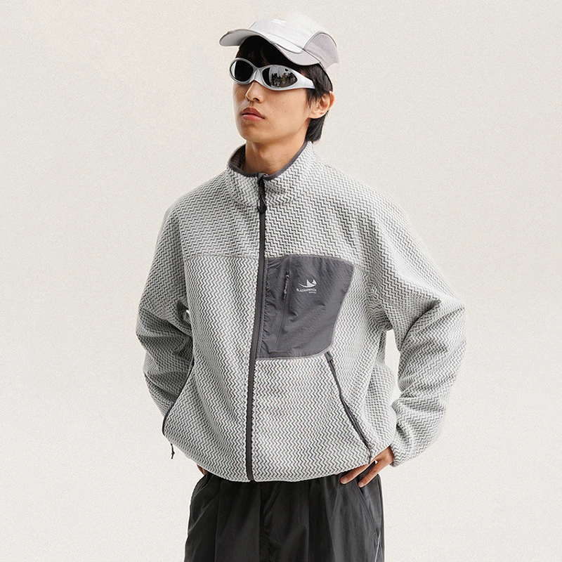 Autumn Winter Polar Fleece Wavy Stripes Jacket for Men Women Outdoor Mountain Travel Hiking Breathable Warm Sport Unisex Jacket