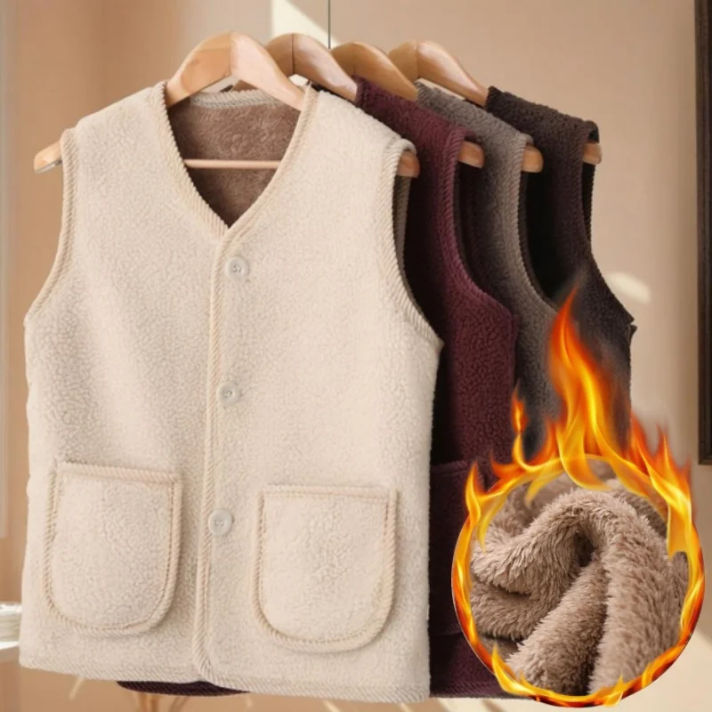 

Women Warm Winter Vest Top New Knitted Outerwear Spring Autumn and Winter Plush Vest Velvet Middle-Aged Vest Coat