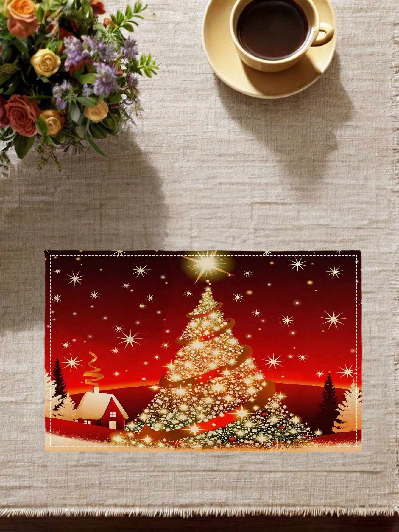 2/4/6 قطعة من مفارش شجرة عيد الميلاد والكتان على شكل ندفة الثلج |   مقاومة للحرارة، غير قابلة للانزلاق، قابلة للغسل |   مطبخ عطلة مستطيل