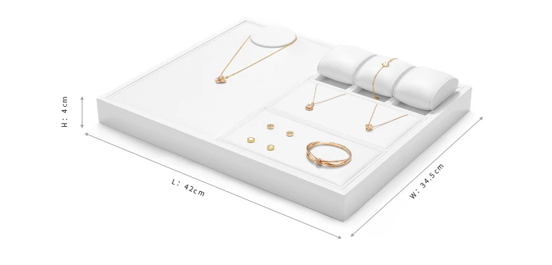 Oirlv Weißes Schmuck-Display-Tablett für Ringe, Ohrringe, Leder-Schmuck-Tabletts, Präsentationstabletts für Armreifen, Armbänder und Halsketten – Detail 7