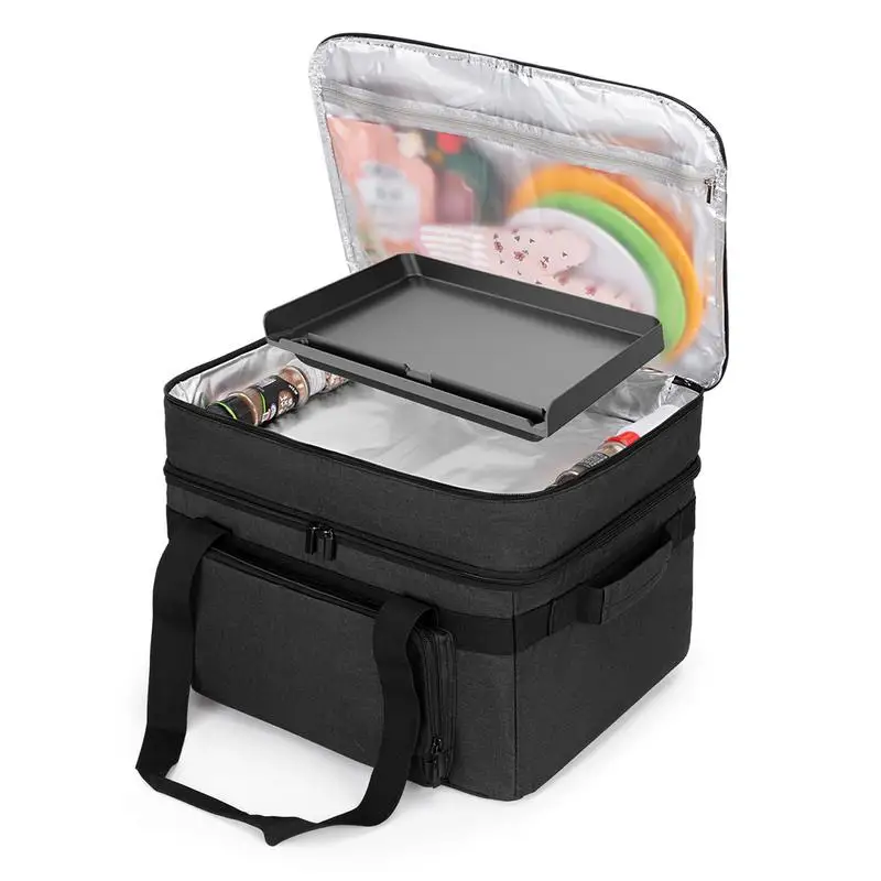 Portable Grilling Organizer Case For Smokeless Grill Double Layer Electric BBQ Storage Carry Duffle Bag Outdoor BBQ Tools