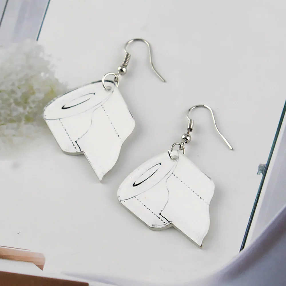 Multiple Styles Fun Earring Toilet Roll Paper Creativity Ear Hook Fashion Leather Metal Jewelry for Women Fans Party Gifts