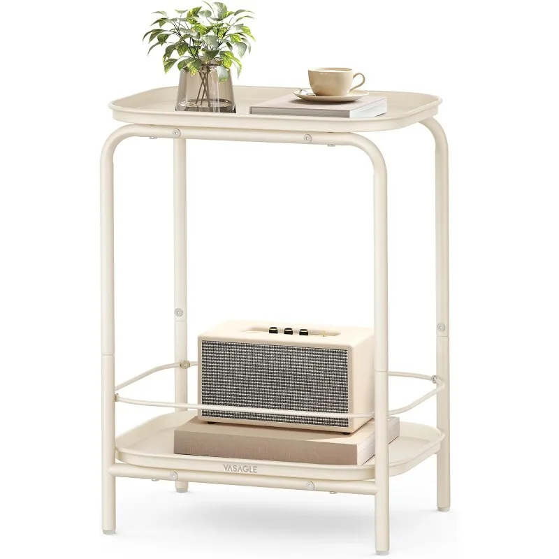 2-Tier Side Table, Outdoor Accent End Table, Small Sofa Couch Table, Metal Coffee Table with Tray Storage for Living Room,