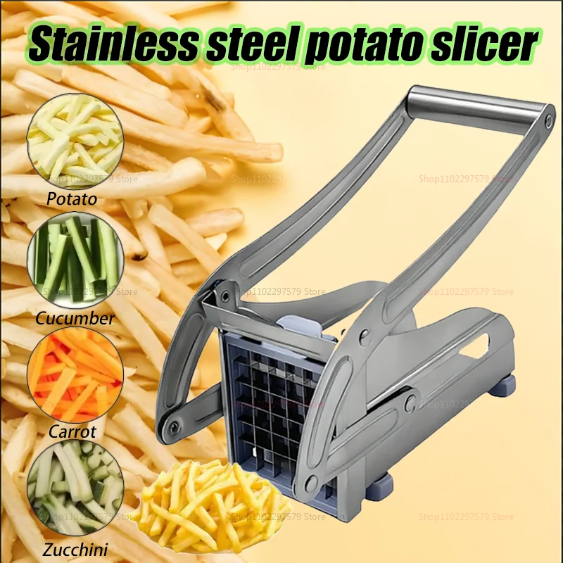 

Multifunction Manual French Fries Slicer Steel Vegetable Cutter Tool Fast Cutting With 2 Blades For Home Kitchen Restaurant
