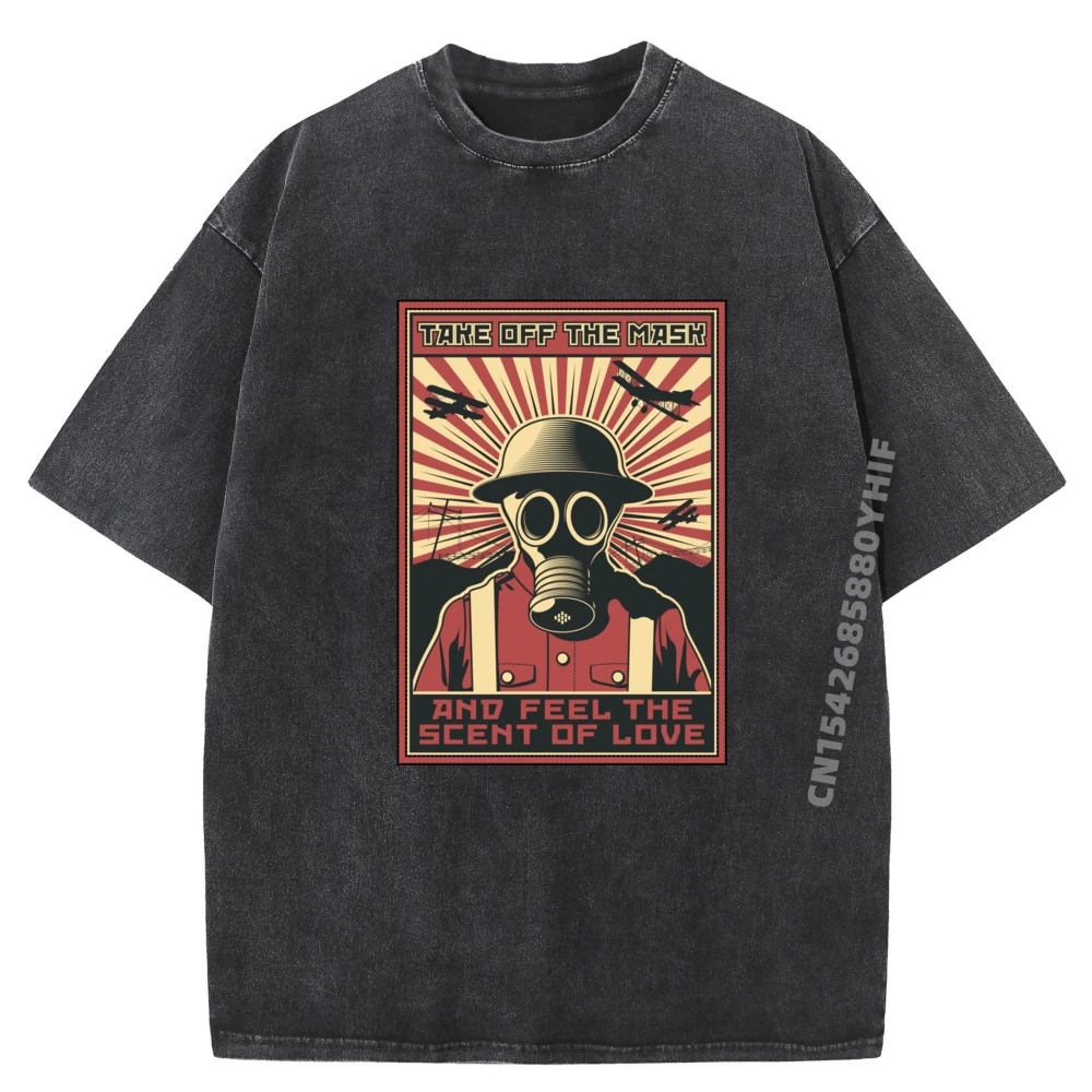 

Round Neck Vintage Gas Mask Soldier Wwii Luxury Designer Men T-shirt Man Print Tops Tees Funny Graphic Washed Shirt