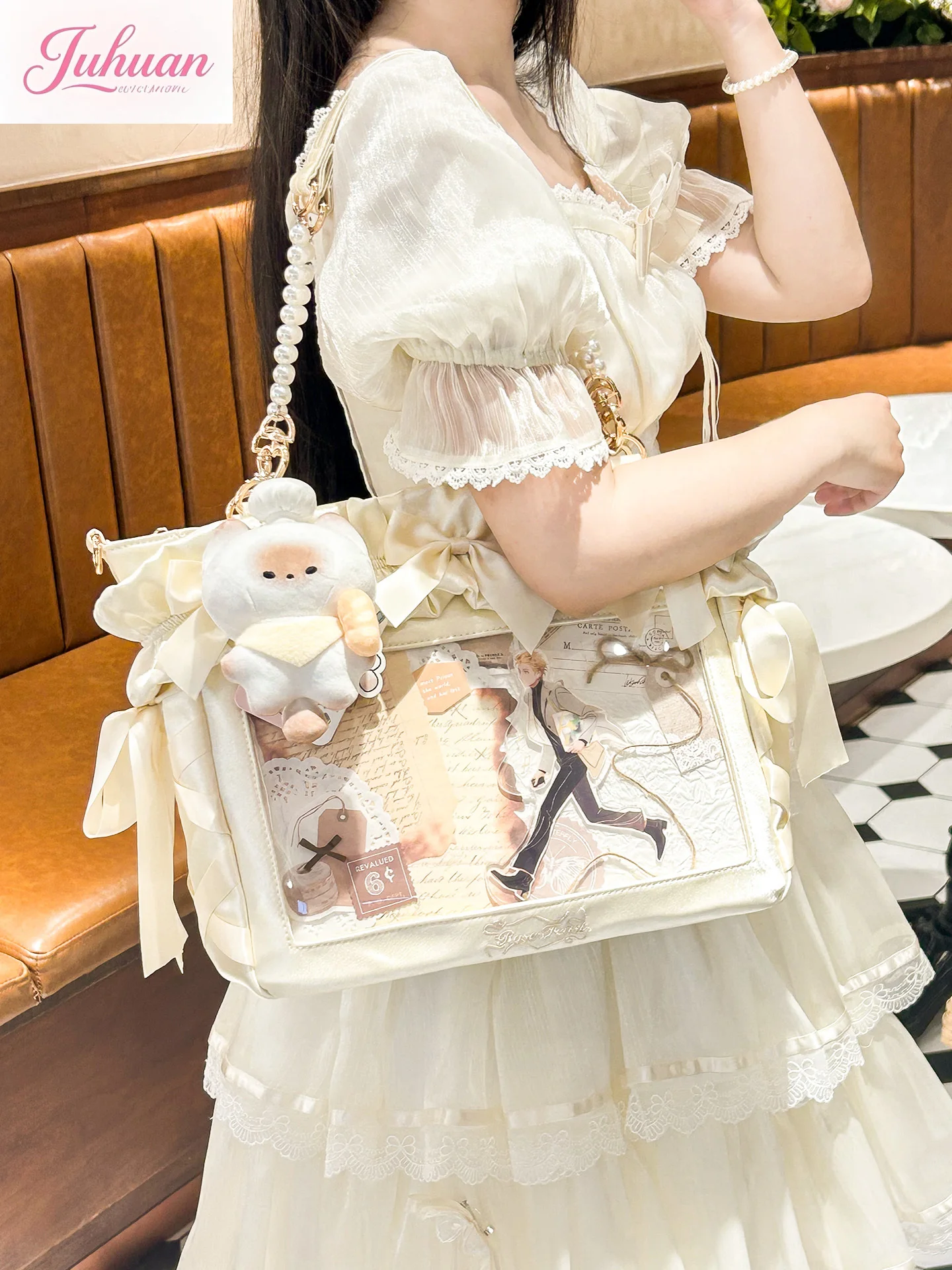 Japanese Original Lolita Bow Ribbon Here Satin Lta Bag for Women