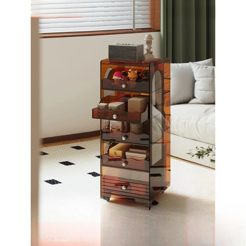 Acrylic medieval tea set storage cabinet magazine figure display cabinet living room movable