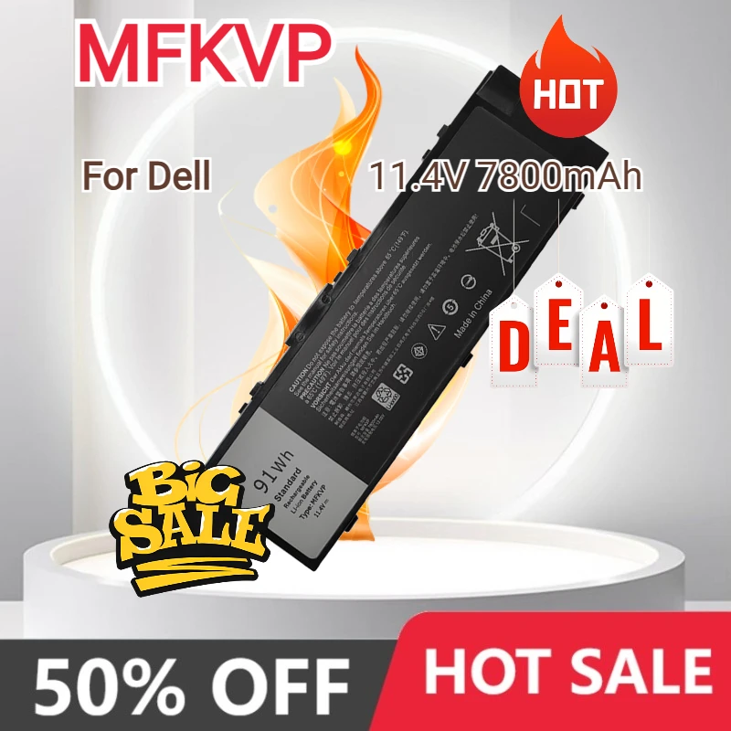 MFKVP 11.4V 91Wh Laptop Battery for Dell Precision 7710 7720 7510 7520 M7710 M7510 T05W1 1G9VM 0FNY7 GR5D3 M28DH 7800mAh Bateria
