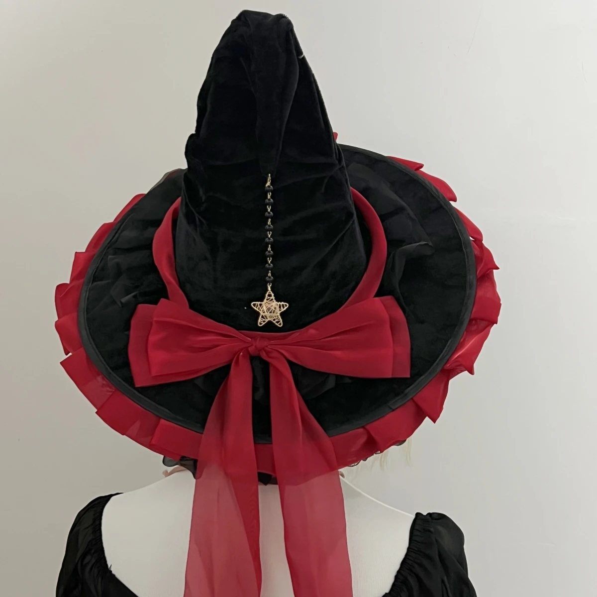 هالوين Bowknot طيات الساحرة معالج قبعة سوداء حفلة تأثيري القبعات الشيطان قبعة الدعائم المرأة زي ملحق للحزب تأثيري