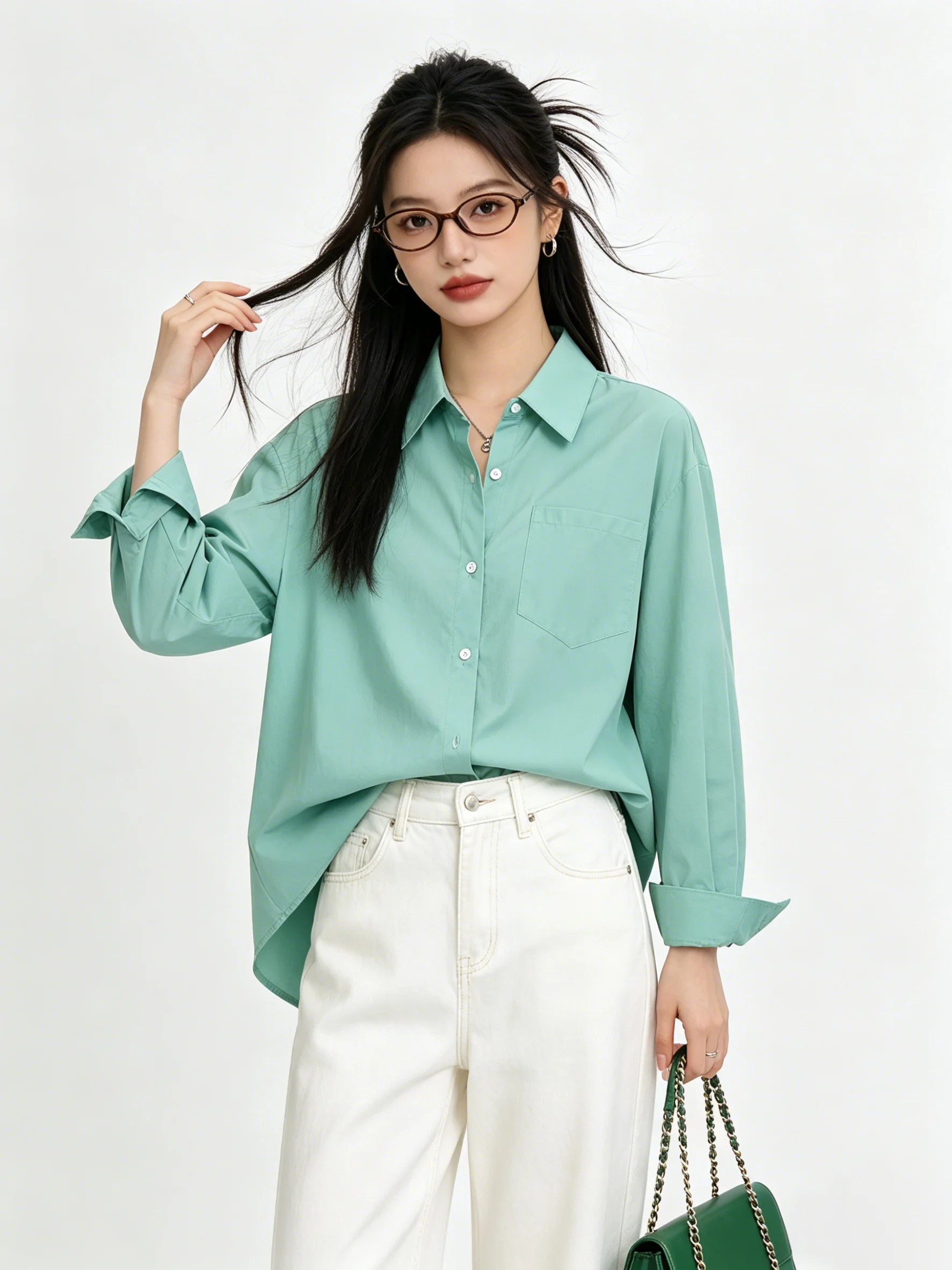 

Spring Commuter Style Collar Loose Long Sleeve Pure Color Office Wear Design Sense Shirt Versatile Women's Fashion Blouse