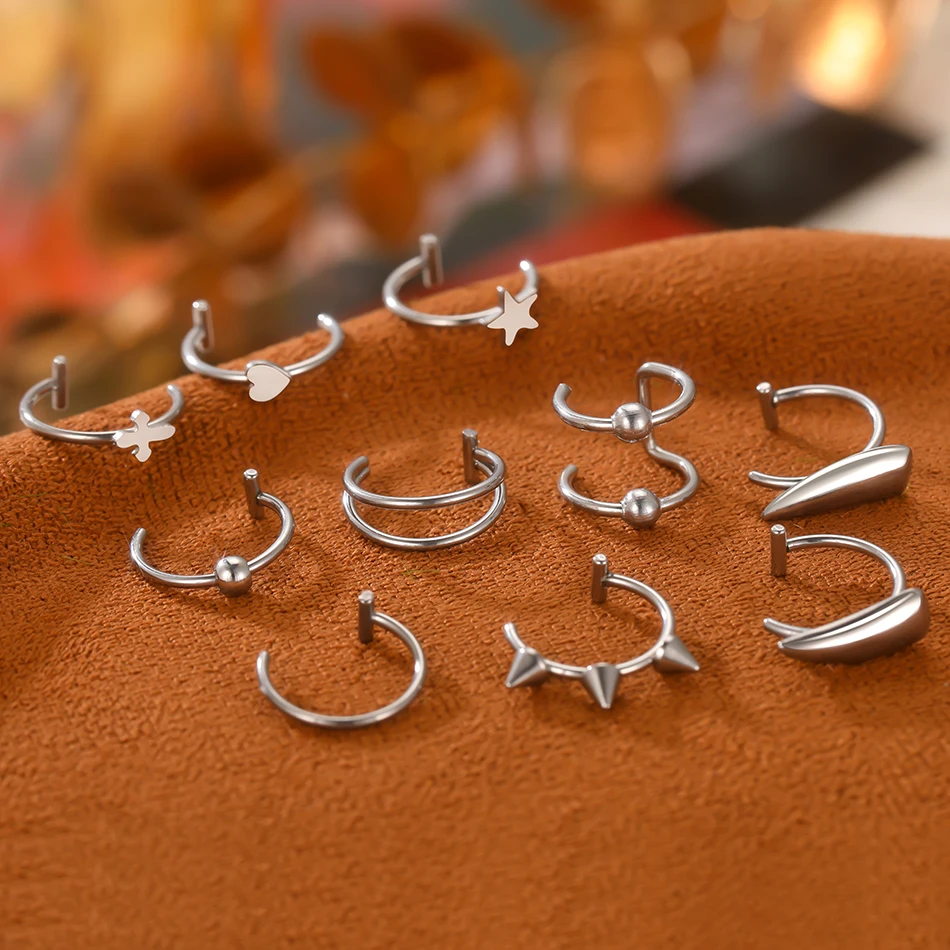 c shaped lip ring Stainless Steel C Shape Lip Ring Fake Nose Piercing 10pcs