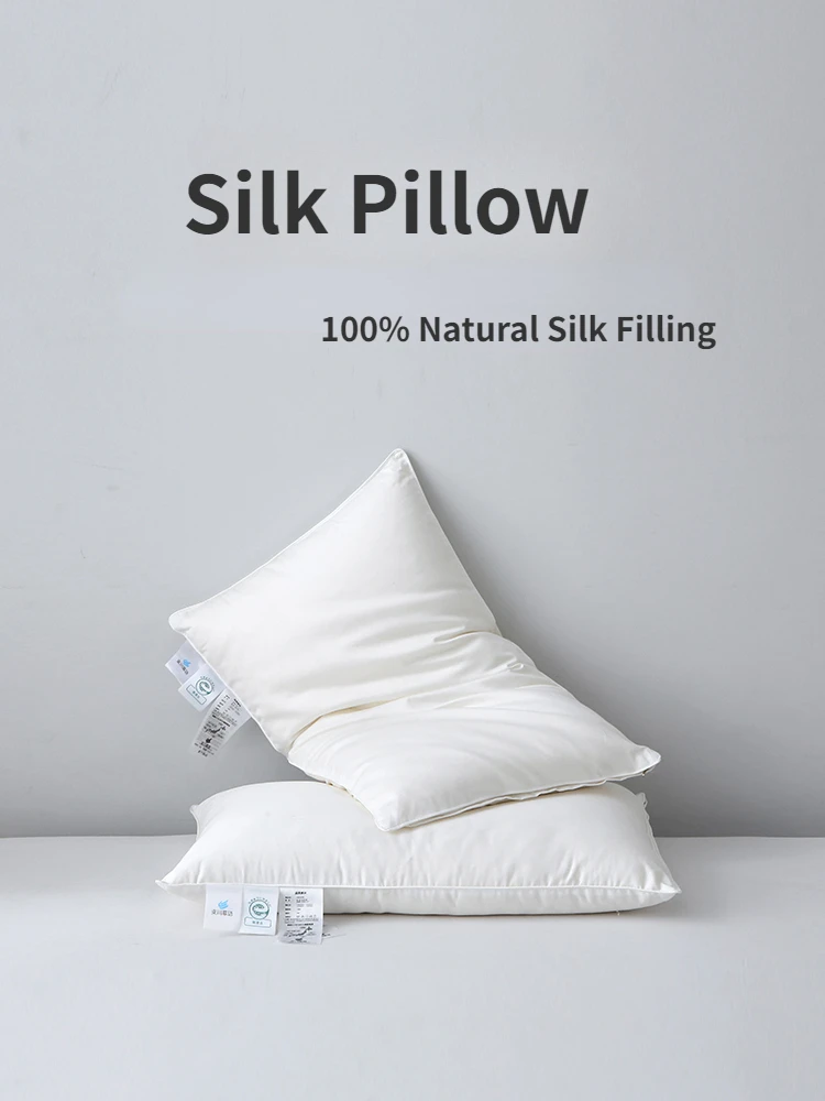 

100% Natural Silk Pillow Help Sleep Soft High-resilience Single Pillow for Five-star Hotels Long Tussah Silk Pillows for Bedroom