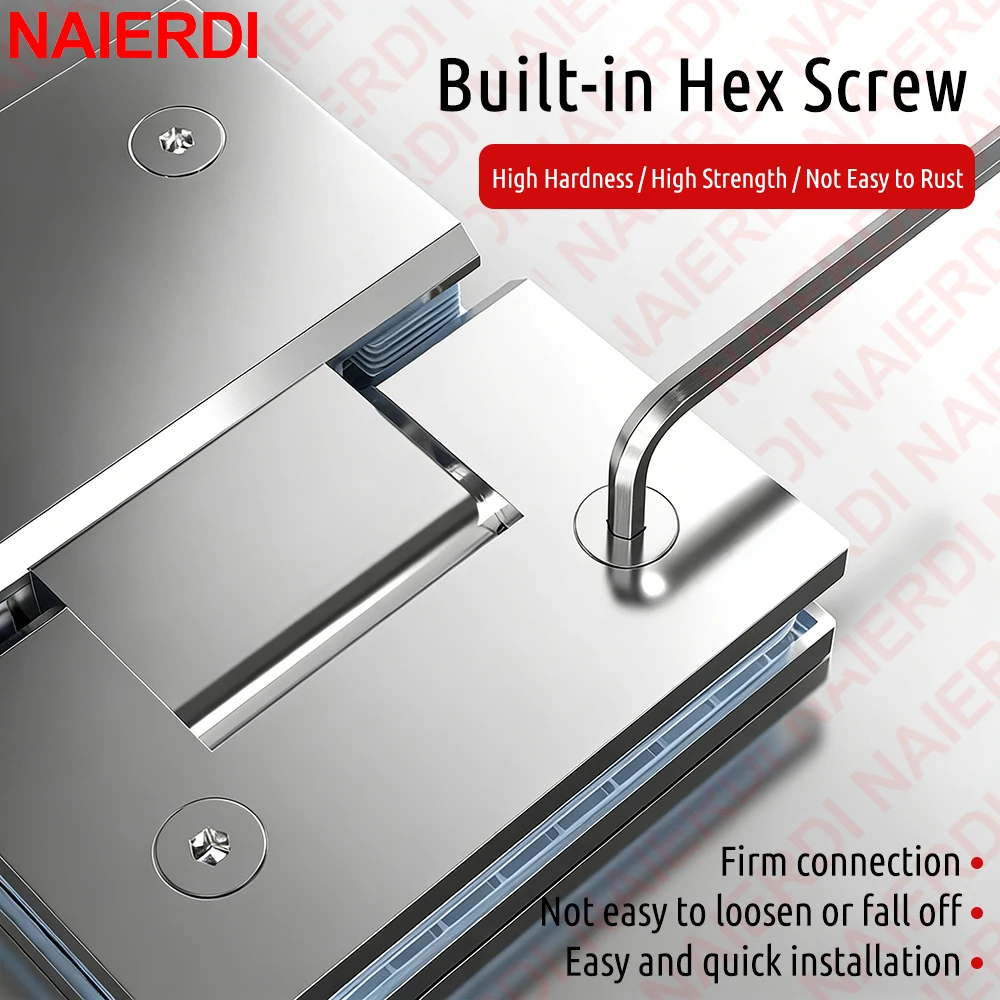 NAIERDI 180 Degree Glass Shower Door Hinges Stainless Steel Heavy-Duty Glass Door Hinge Frameless Shower For Home Bathroom