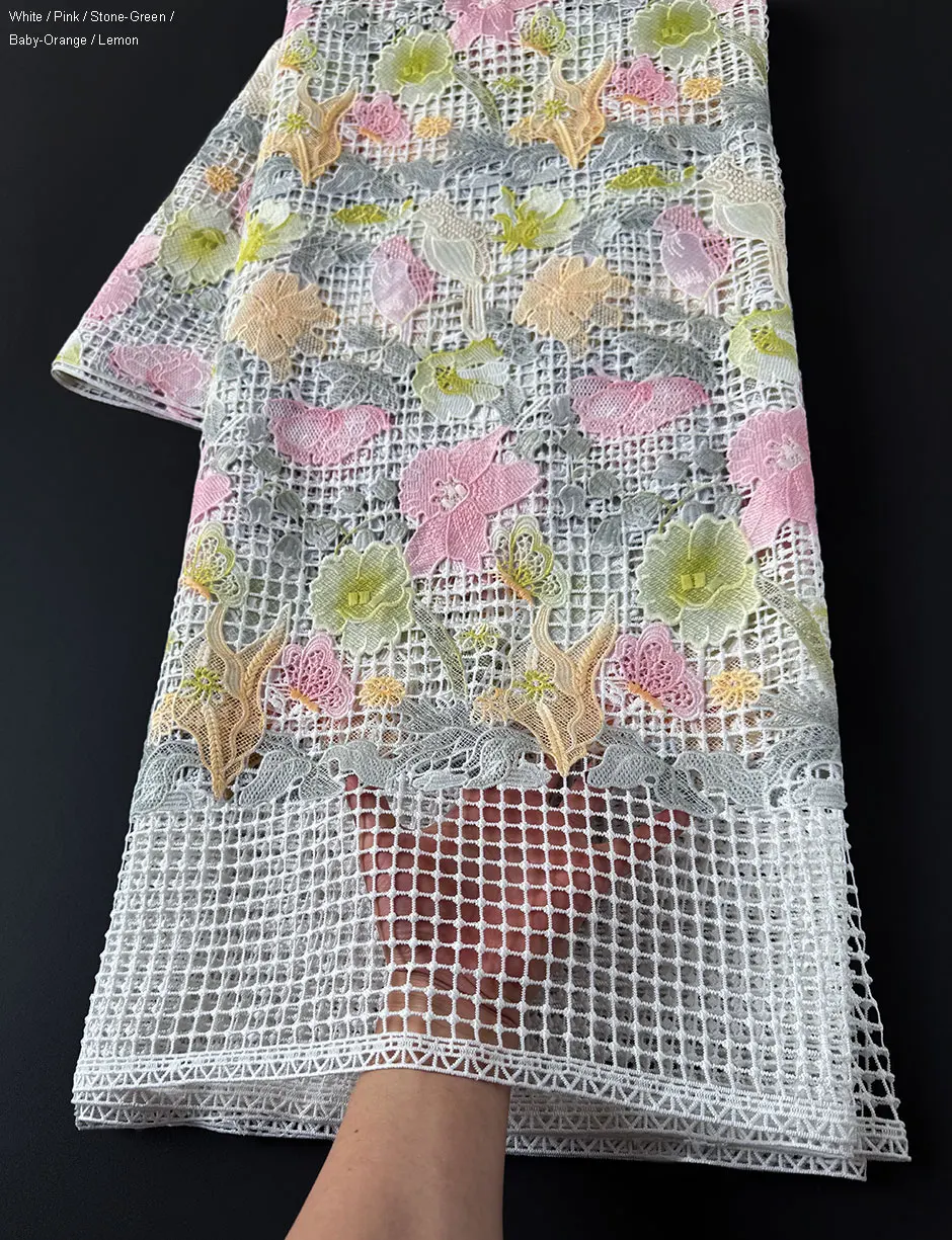 

2.5 yard Embroidered Guipure Lace DIY Sewing Designer Fabric Austria Women Dress Modern Dubai Cloth African Cord Cupion Lace