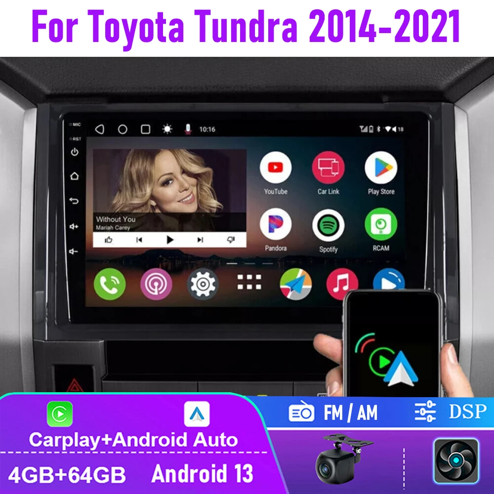 9 ''4 + 64 GB Per Toyota Tundra 2014-2021 Autoradio FM AM Android 13 Unità principale CarPlay Wireless