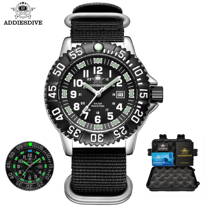 

Addies Top Brand Men's Luxury Watch Calendar Display 50m Waterproof Green Tube Luminous High Quality Quartz Watches Reloj Hombre