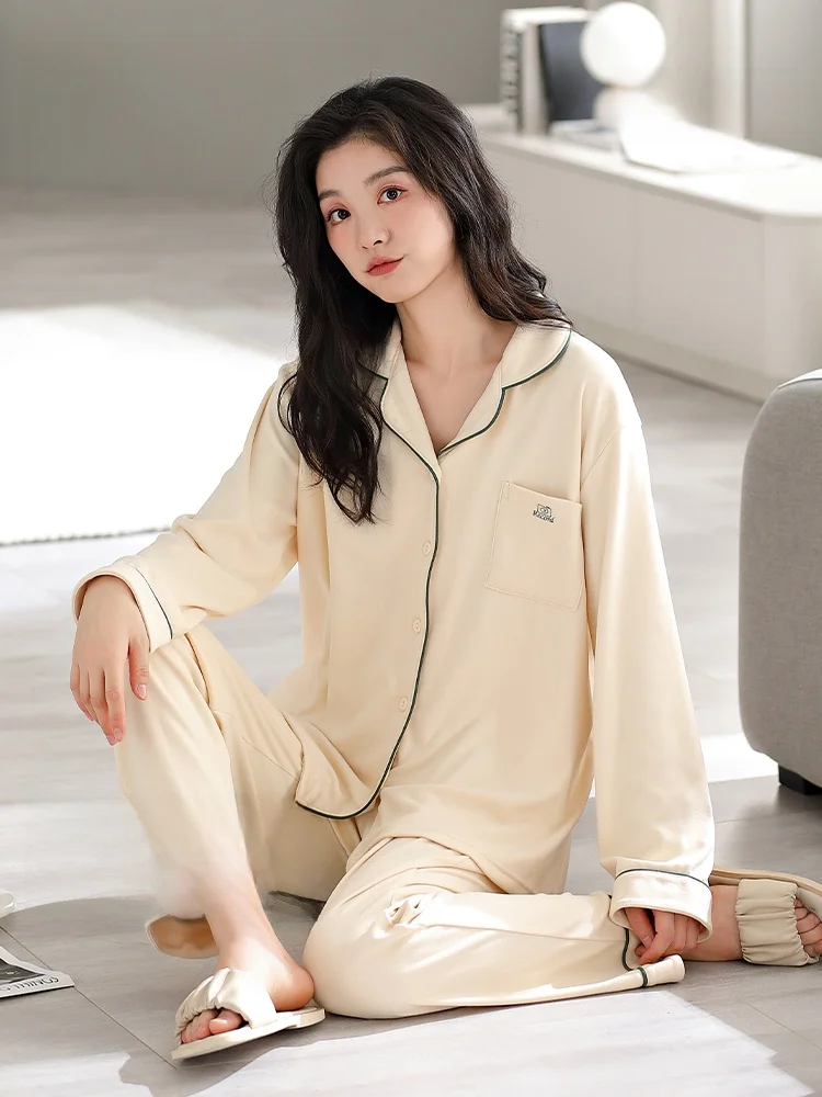 Double-Sided Velvet Sleepwear Long Sleeve Pants Thin Design for Women Spring Autumn Home Clothes Comfortable Polyester Fabric