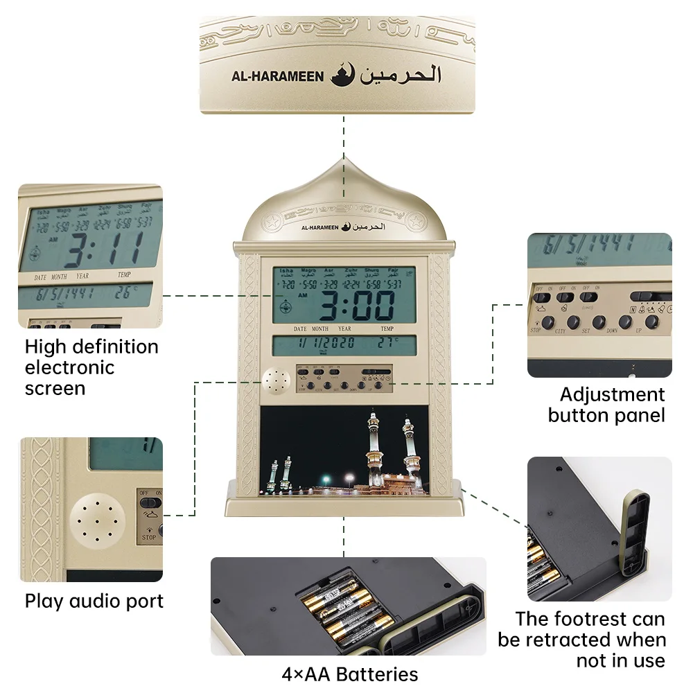 Reloj de oración de mezquita Azan, calendario de mezquita islámica, reloj de pared de oración musulmana, reloj despertador Digital, mesa de regalo