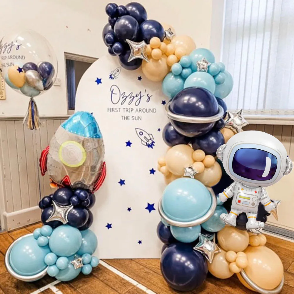 

122Pcs Astronaut Rocket Balloon Garland Kit Navy Blue Balloon Galaxy Outer Space Theme Kid Boys Birthday Decorations Baby Shower