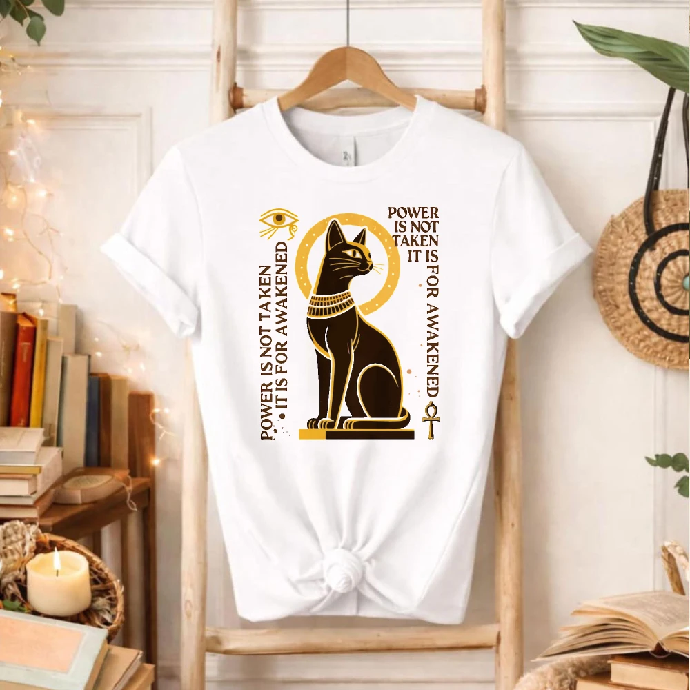 Golden Bastet Black Cat Eye of Horus Motivational Quote Graphic Tshirt Ancient Egyptian Cat Goddess Symbol Cotton Casual Tee