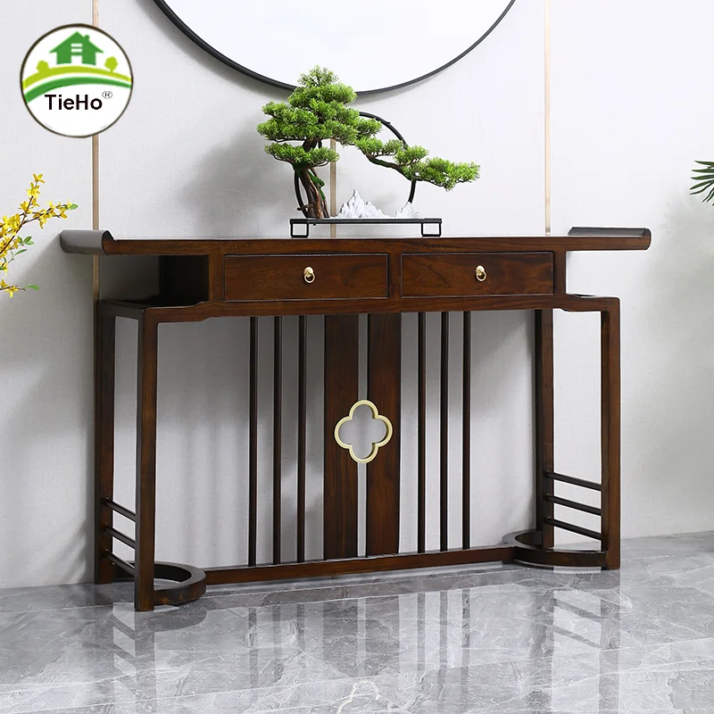 Free-installation New Chinese Style Console Table With Drawer Wooden Vintage Long Side Table Living Room Home Furniture 120cm