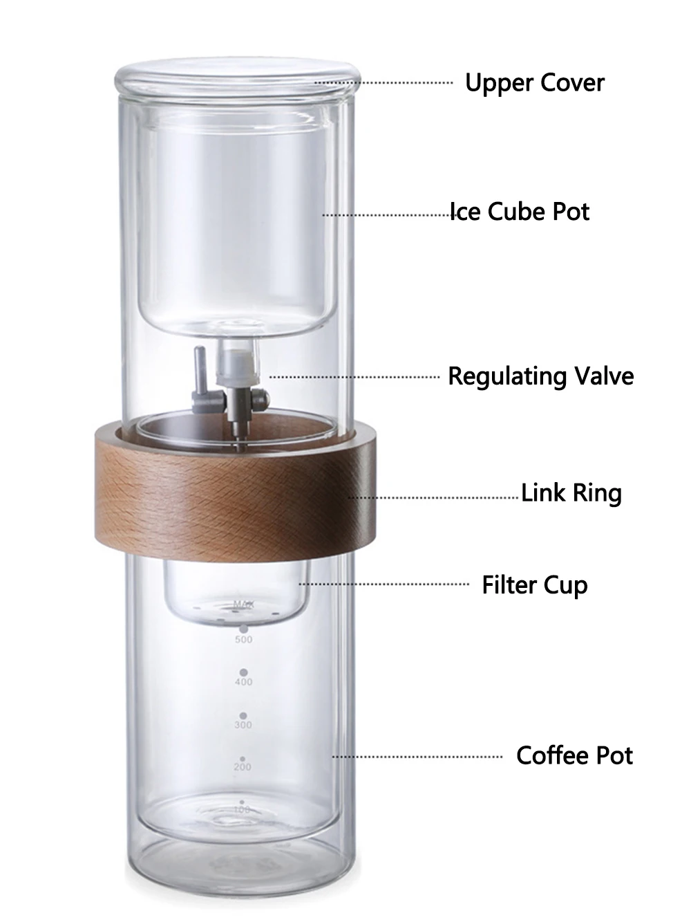 Slow Drip Cold Brew Coffee Maker, 17oz Smooth Dripper Iced Coffee Concentrate Brewer with Adjustable Water Flow
