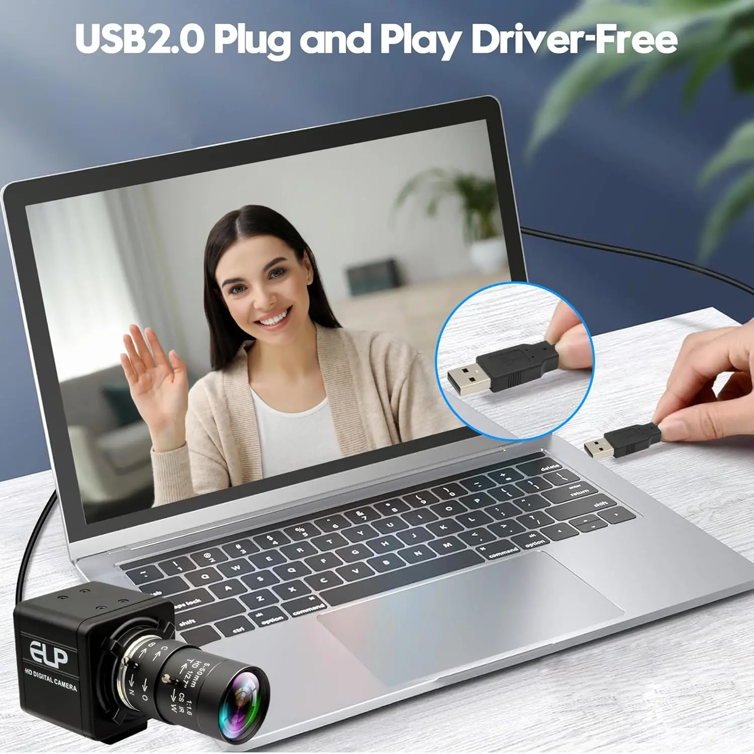 كاميرا USB ELP 16 ميجابكسل مع عدسة Varifocus اليدوية CS Mount 5-50 مم، كاميرا تكبير 10X، توصيل وتشغيل مجاني لـ Linux MAC