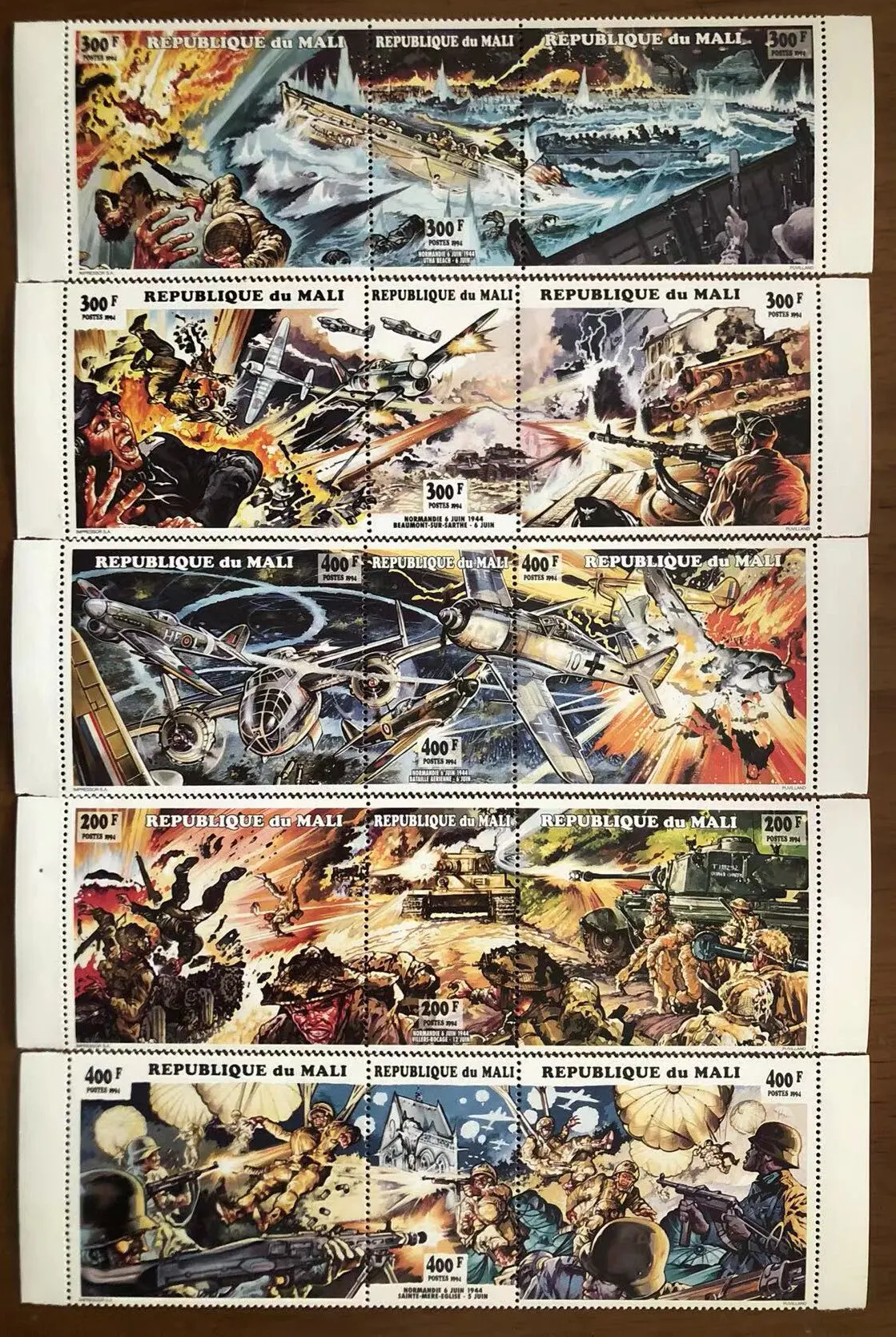 Mali Post Y1994 World War 2 D-Day 50th Anniversary Normandy Landing 1 Set 15 Collectible Postage Stamps Material For Scrapbook