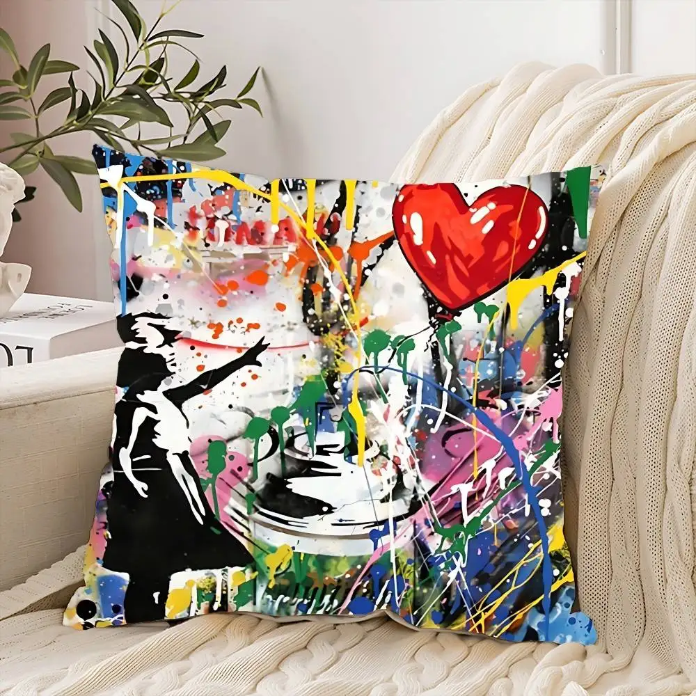 Banksy Style Pillow Cover Graffiti Design Soft Polyester Fabric Cushion Cover for Sofa Car Home Office High Quality Decor Gift