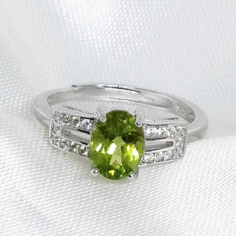 MeiBaPJ Natural Peridot Gemstone Fashion Ring for Women Real 925 Sterling Silver Charm Fine Party Jewelry