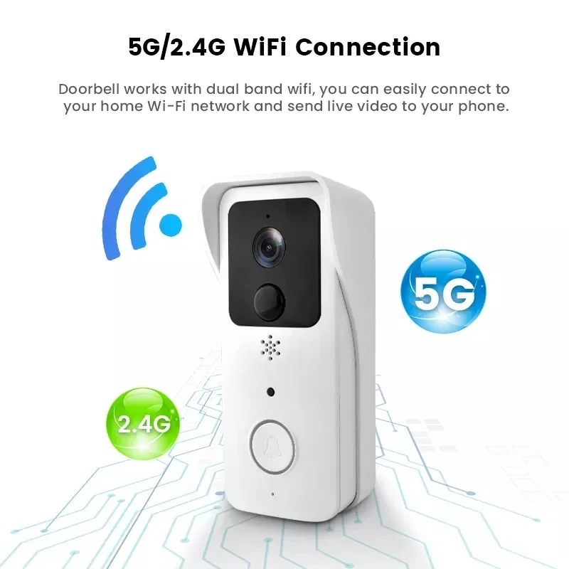 Campanello video WiFi 5G 2.4G 1080P Tuya Smart Citofono wireless esterno Telecamera wireless impermeabile con alimentatore CA/CC