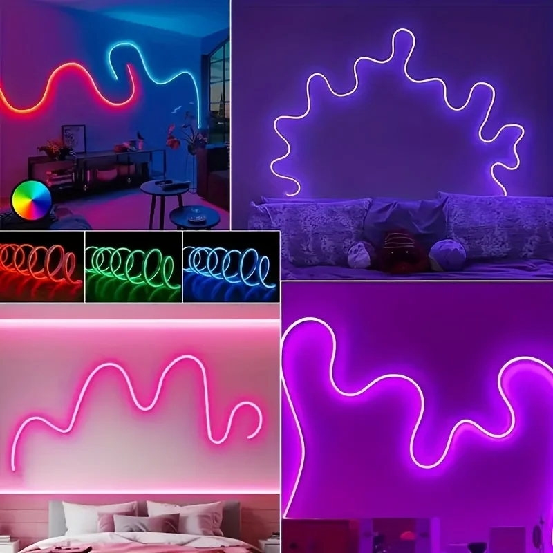 USB النيون LED قطاع أضواء RGB مرنة حبل مصباح APP التحكم عن بعد مقاوم للماء مزامنة الموسيقى لغرفة الألعاب عيد الميلاد الديكور