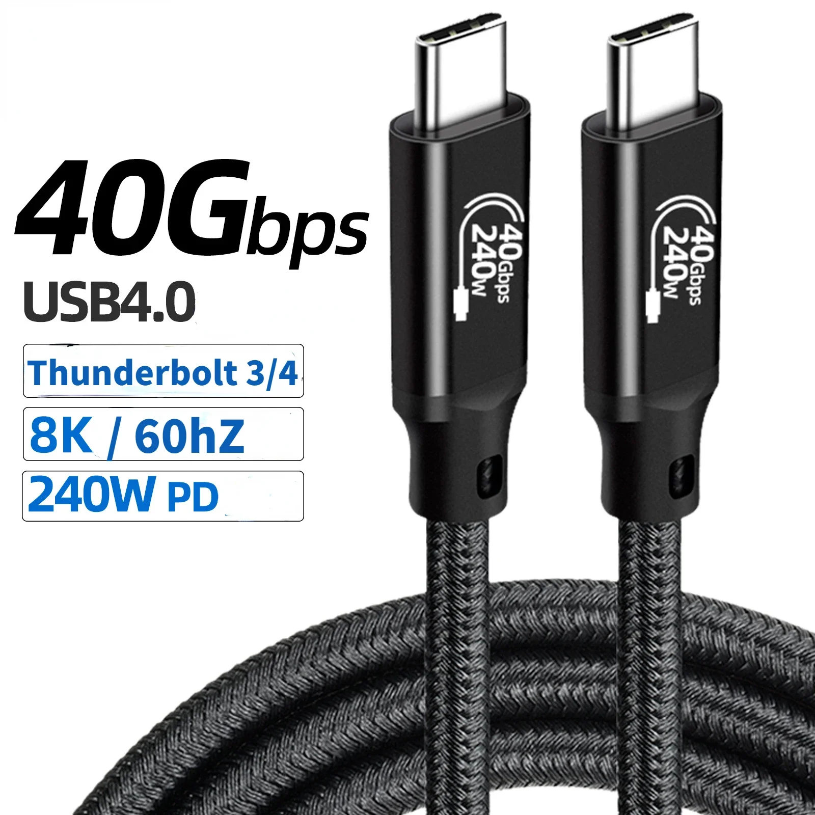 240W Fast Charging Cable Data Transfer USB4 Braid Wire Type C 40Gbps Dual 8K Video Cord 1m For Thunderbolt 4/3 Macbook Pro Cable