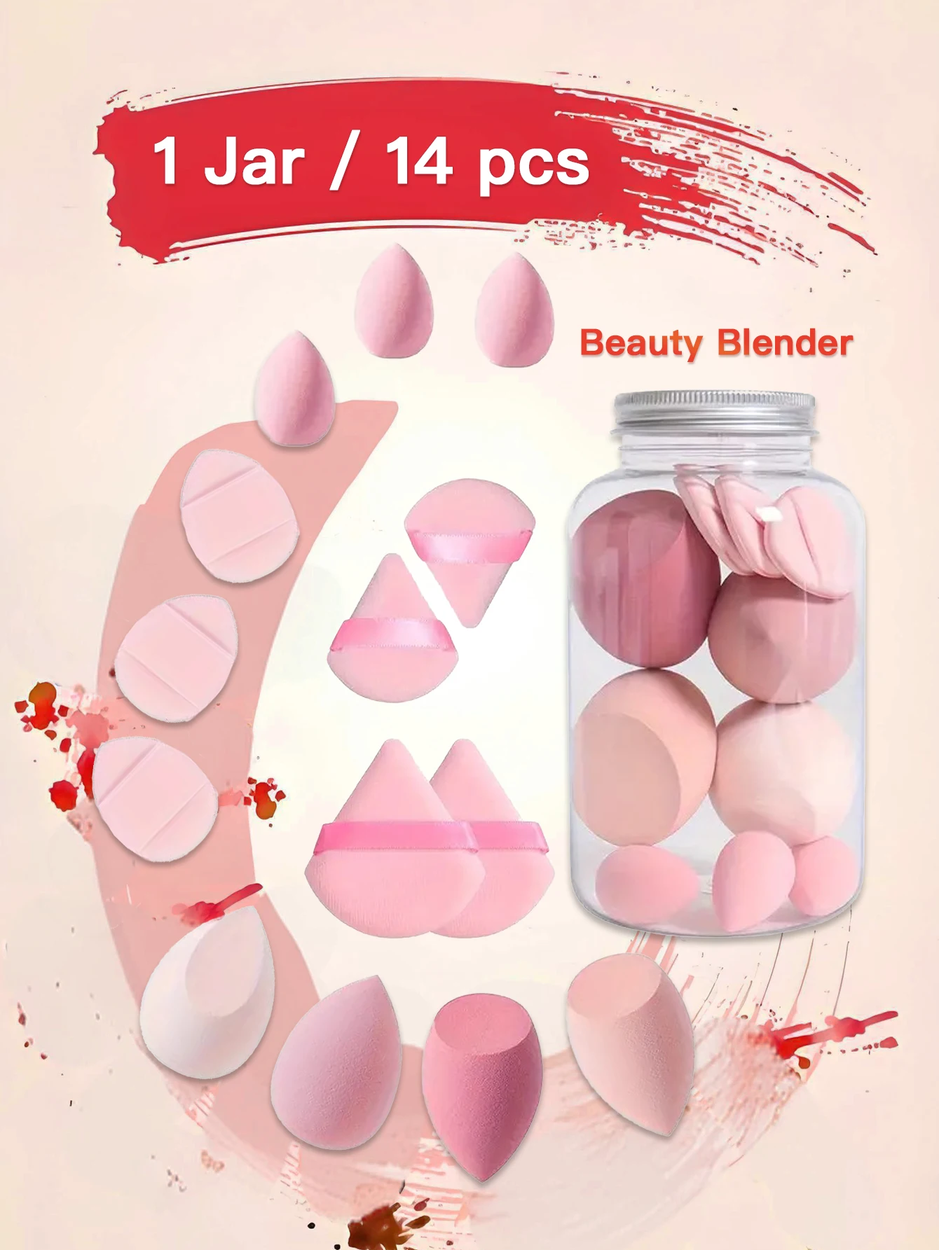 Gąbki do makijażu, miękkie i niechłonące, do stosowania na sucho i na mokro, mini blender do podkładu w płynie i pudrze, 14 sztuk/puszka