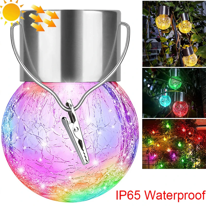 

Outdoor Solar Hanging Lamp Waterproof Crackled Glass Christmas Decorative Clip Tree RGB Garden Landscape Party Lighting