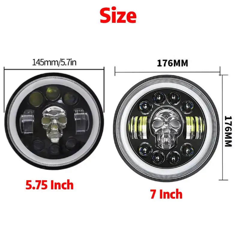 5.75/7 Inch LED Skull Headlight DRL Amber Turn Signal Angel Eyes Motorcycle Headlamps For Harley Touring For Jeep Wrangler JK