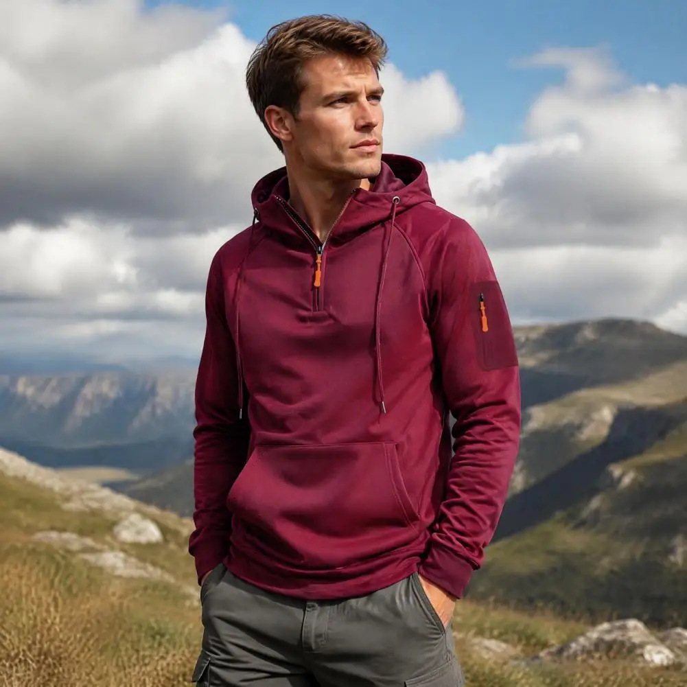 Men's Quarter Zip Up Hoodies, Long Sleeve All Day Comfort Casual Fall Pullover Fitness Streetwear with Front Pocket