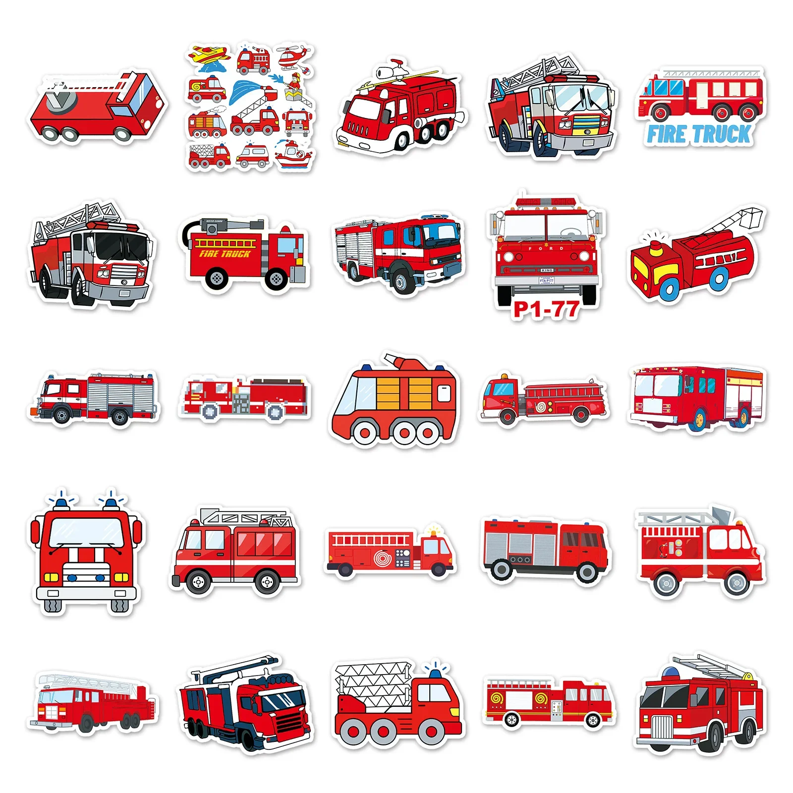 50PCS Fire Truck Vinyl Stickers, Creative Trendy Waterproof Decals for Travel Bags Laptops Stationery Decor Accessories - view 3