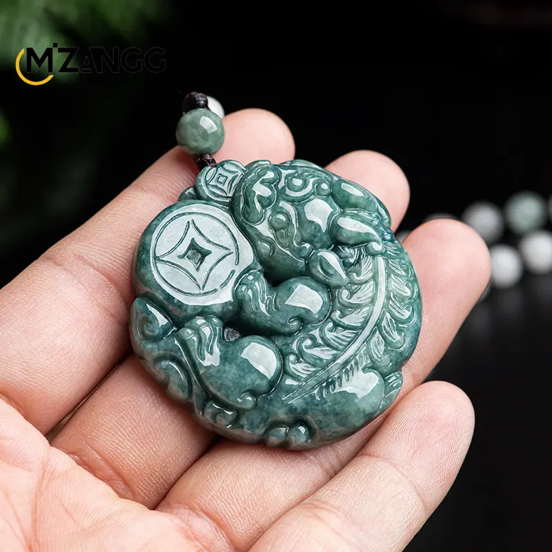 

Natural A Goods Jadeite Attracts Wealth Brave Ice Jade Pendant Pi Qiu Pendant Male and Female Auspicious Necklace Holiday Gift