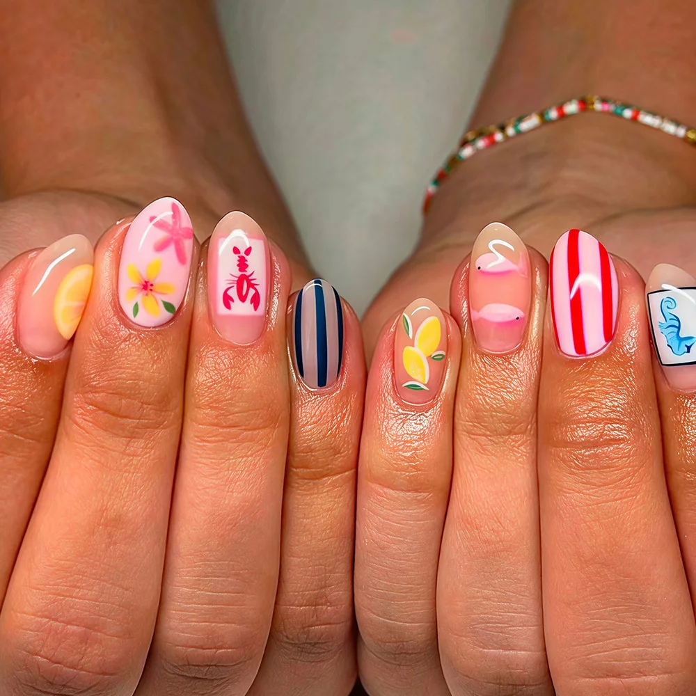 

24 pieces Summer Ocean Style Flowers Shrimp Small Fish Blue Seahorse Nail Art Nail Art