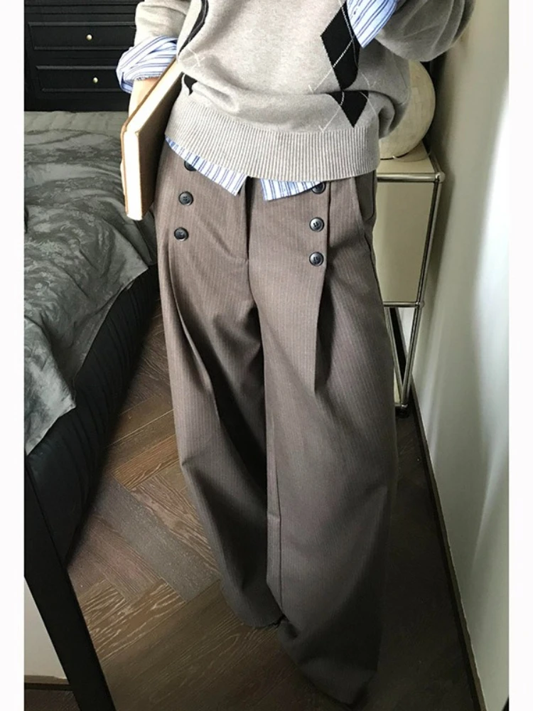 

Old money style design sense pants women autumn winter relaxed and loose casual high-end retro double breasted suit pants