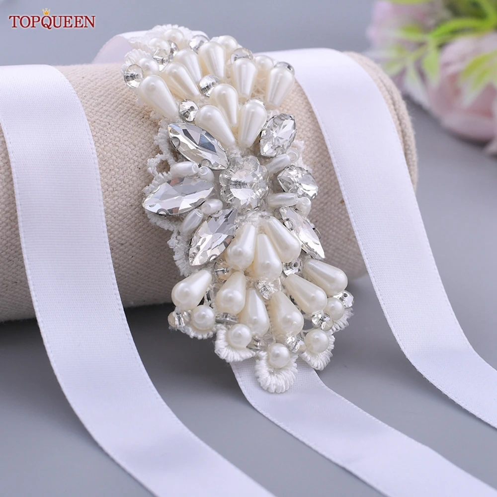 TOPQUEEN S35 Pearl Bridal Belt Wedding Accessories Women Formal Dress Sash Evening Dress Gown Rhinestone Applique High Quality