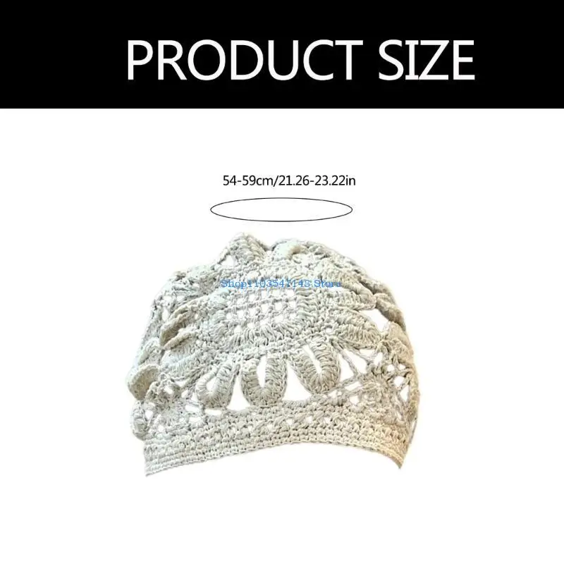 P88B اليدوية الكروشيه بيني قبعة جوفاء زهرة الجمجمة قبعة المراهقين فتاة قبعة صوفية