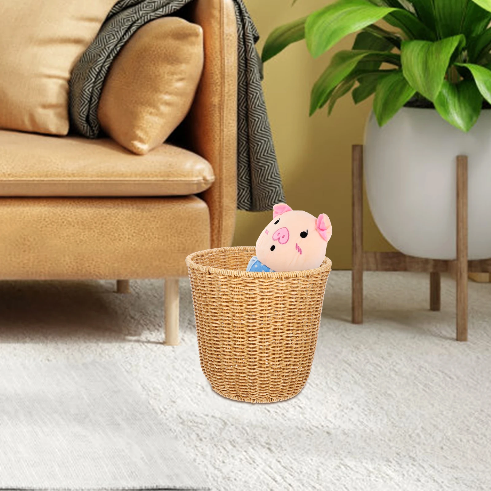 

1pcs Woven Storage Basket Natural Handcrafted Large Capacity For Desktop Home Decor Multipurpose Organizer Sundries Container