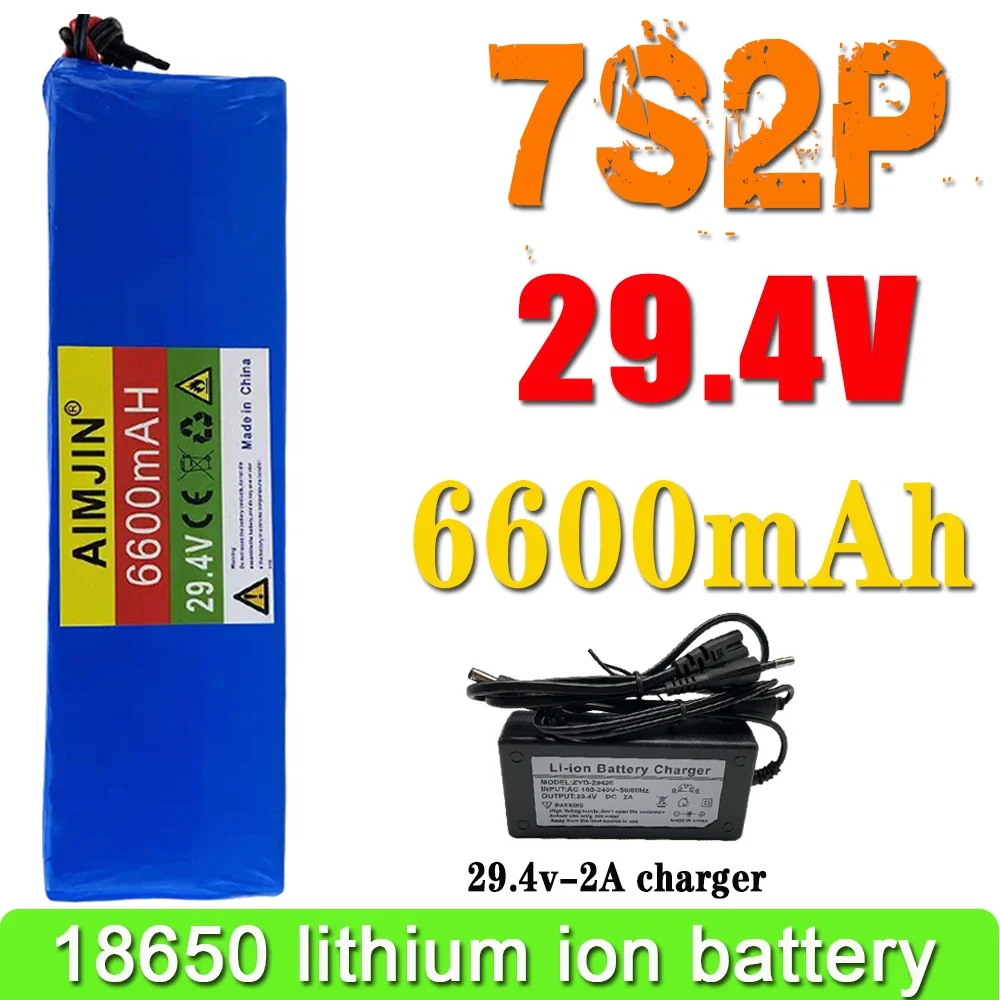 24v 6.6ah 7s2p 18650 lithium-ion rechargeable battery 29.4v 6600mah battery pack+2a charger