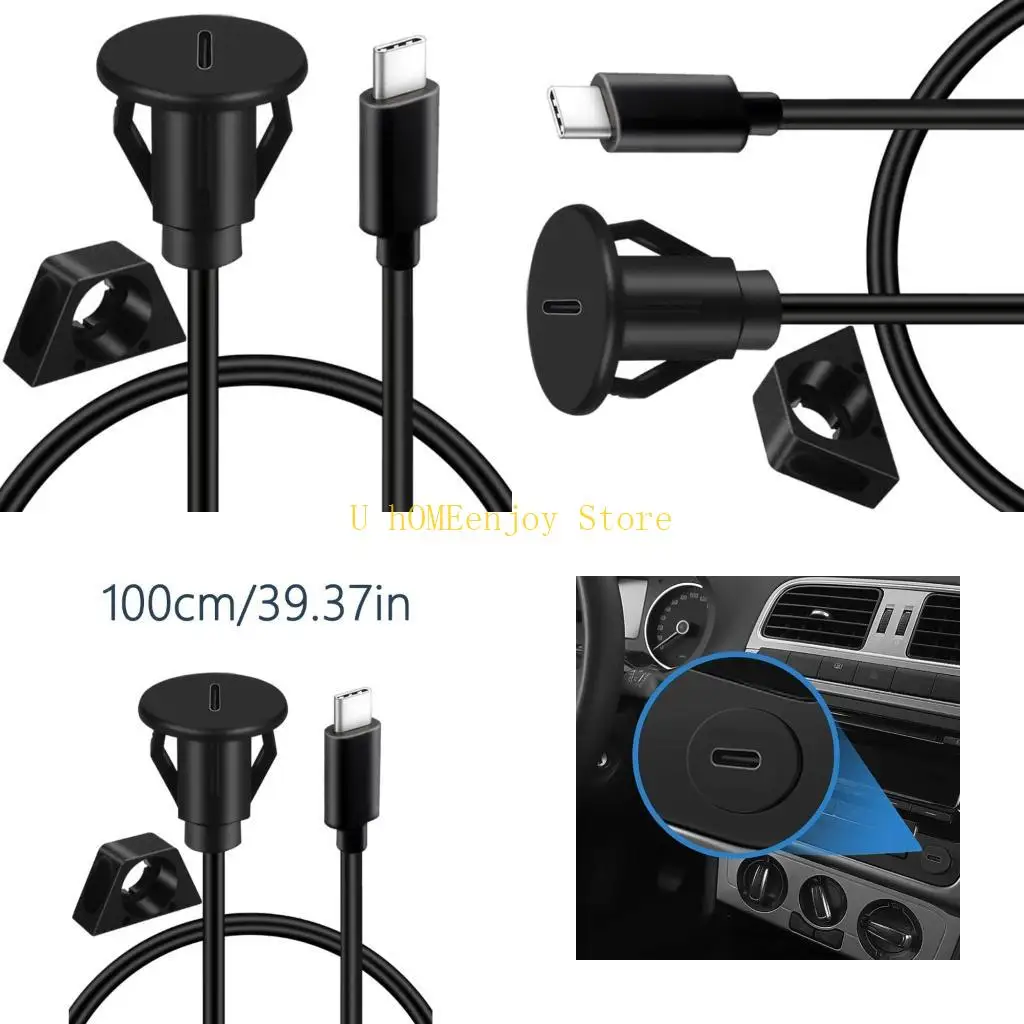 B0KF USB Car Dashboards Flush Mount Cable, USB3.0 Male to Female Extension for Vehicle Panel Installation Motorcycle Use