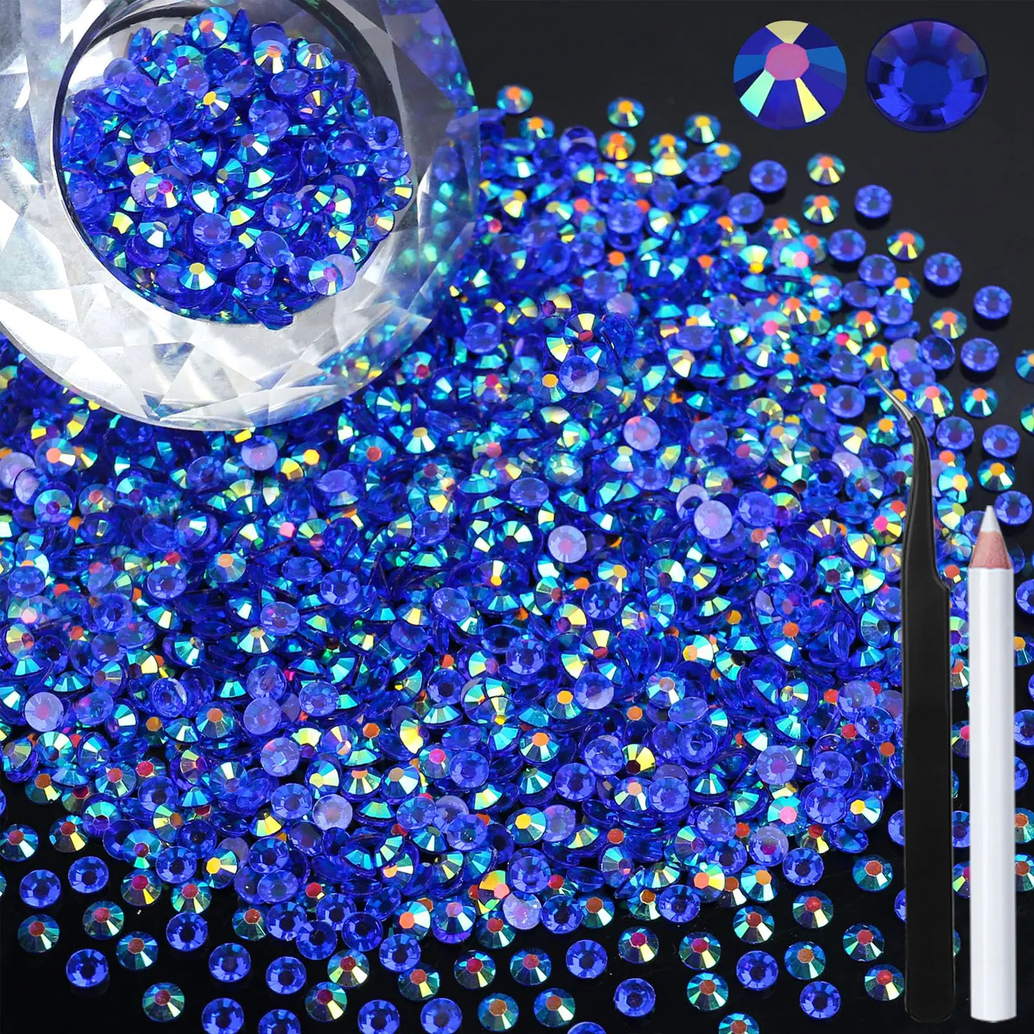 5000 Uds. Diamantes de imitación de resina AB azul oscuro transparente, cuentas de gemas falsas con parte posterior plana de 2-6mm para manualidades, suministros de dijes para decoración de uñas DIY